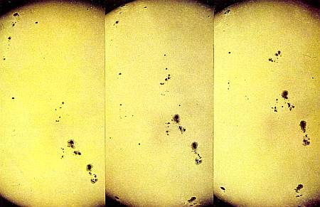 Движение солнечных пятен убеждает нас в том, что Солнце вращается вокруг своей оси.