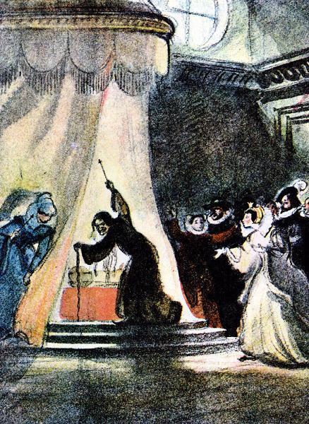 Старуха наклонилась над кроваткой