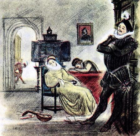 Спящая красавица (сказка) Своей волшебной палочкой она прикоснулась ко всем, кто был во дворце, кроме короля и королевы