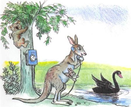 Телефон (иллюстрации: Сутеев В.) Телефон кенгуру детеныш лебедь черный