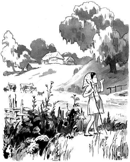 девочка пасет стадо