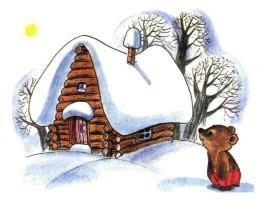 избушка в заснеженном лесу