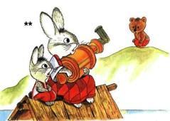 зайчиха с зайченком на крыше домика