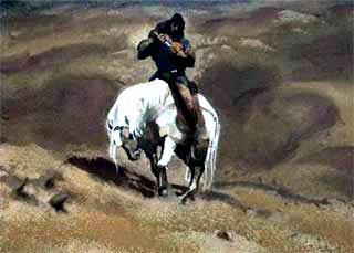 Три апельсина (сказка) едет по пустыне на коне