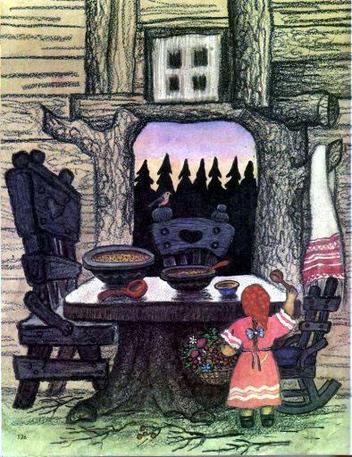 Три медведя (сказка) девочка в домике Трех медведей