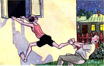 испуганный охотник лезет в окно