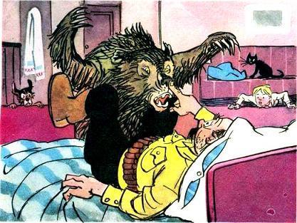 медведь нападает на спящего охотника в кровати