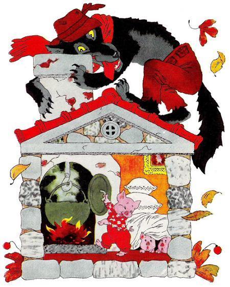 Сказка про трех поросят волк пытается проникнуть в дом трех поросят