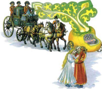 сказка: Три пёрышка репа и карета с упряжкой