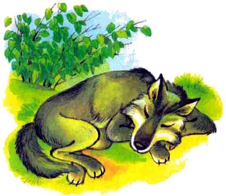 Три весёлых зайца (сказка) волк спит