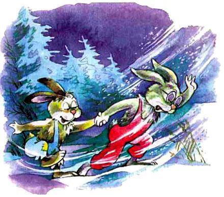 зайцы идут в снежной буре