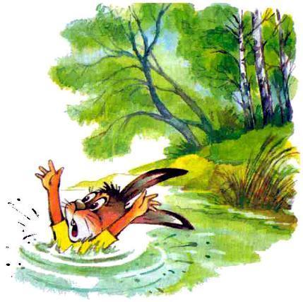 Три весёлых зайца (сказка)  заяц тонет