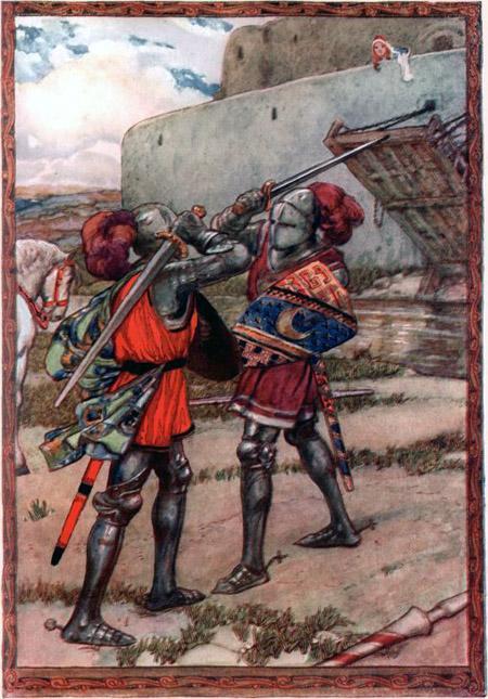 Изольда следила за поединком Тристана и Паломида со стен замка