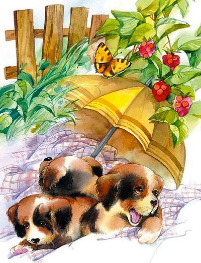 Удивительный дом (стих) щенки под зонтом