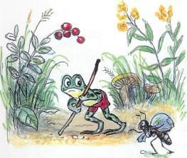 Упрямый лягушонок (иллюстрации: Сутеев В.) лягушонок, лягушка, муравей, хромает