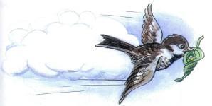 Сказка: Урок дружбы (иллюстрации: Сутеев В.) воробей птица в воздухе летит с листком