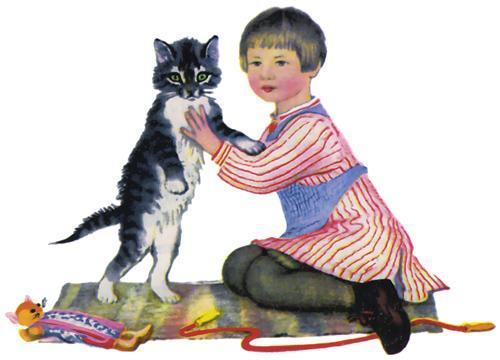 Усатый-полосатый (стих) девочка и котенок