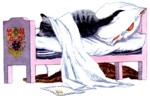 Усатый-полосатый (стих) котенок лежит в кроватке