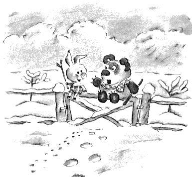 Пятачок и  Винни-Пух на заборе изгороди