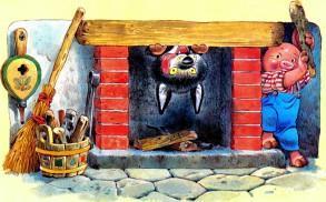 волк лезет в камин поросенок с палкой