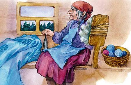 Волшебная иголочка (рассказ) Баба-Яга прядет