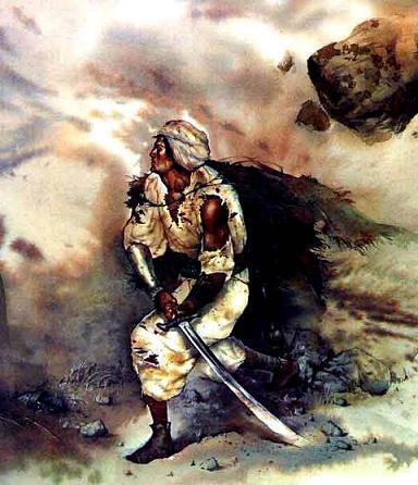 Мухаммад выхватил свой меч из ножен и бросился на великана