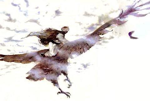 Мухаммад сел верхом на птицу  и полетел