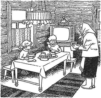 бабушка угощает детей дети за столом