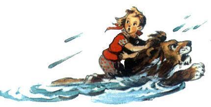 лев выносит Элли Тотошку по воде