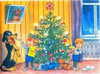 Рассказы. Времена года - Про ёлки (иллюстрации: Сутеев В.) Про ёлки елка мальчик и девочка новый год собака