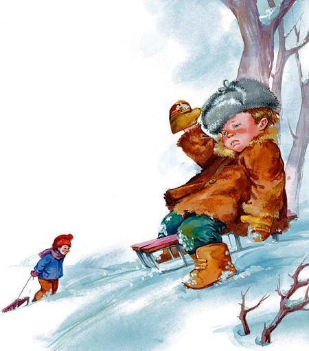 мальчик катается на санках