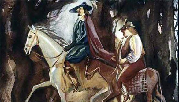 едут верхом через лес