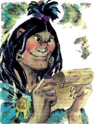 колдунья Арахна держит в руках свиток летопись история волшебной страны