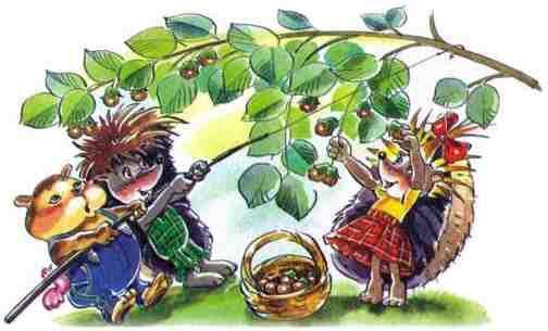 ёжики нагибают ветку дерева