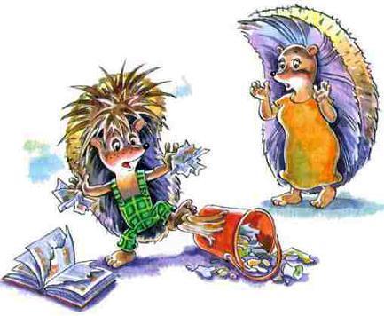 ёжик перевернул мусорное ведро