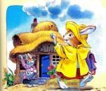 зайчиха сделала зайченку плащик из полотна