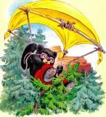 медвежонок сделал из полотна парашют