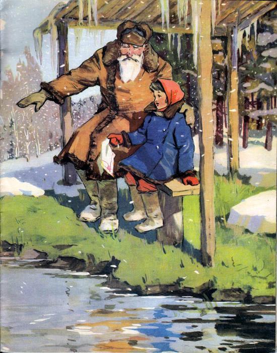 Зимнее летечко дед и внучка