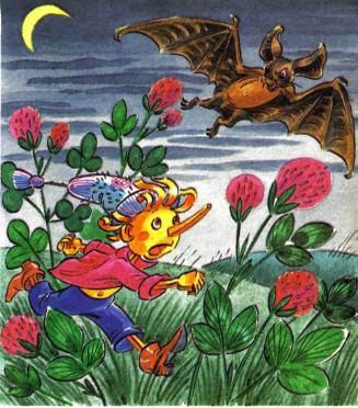 Золотой ключик или приключения Буратино Буратино бежит из чулана за летучей мышью