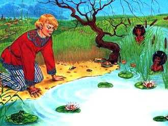 Однажды пошёл мужик в лес дрова рубить. Подошёл к озеру, сел на берег и нечаянно уронил топор в воду