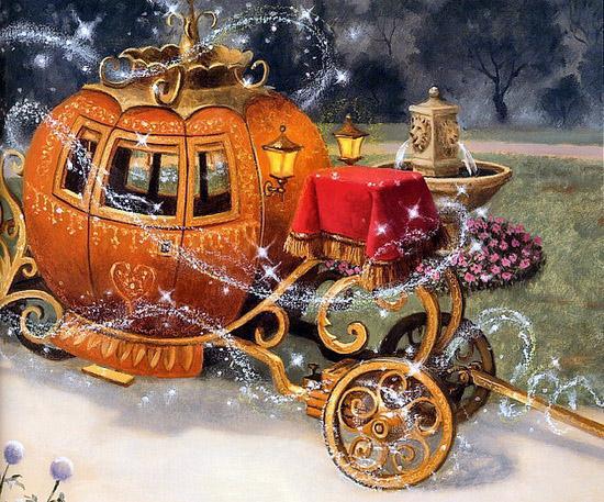 Золушка, или хрустальная туфелька (сказка) тыква сразу превратилась в прекрасную резную карету, позолоченную от крыши до колес