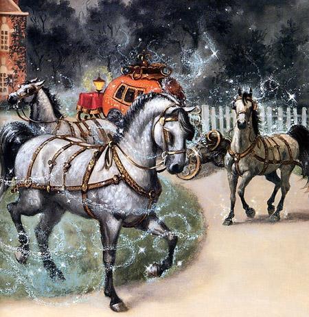 Золушка, или хрустальная туфелька (сказка)  стояла великолепная упряжка из шести статных коней в серебряной сбруе