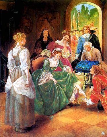 Золушка (сказка) Золушка и сестры мериют туфельку