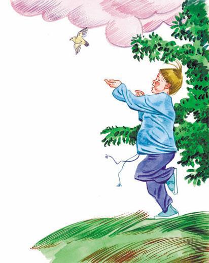 мальчик выпускает Зяблика на свободу